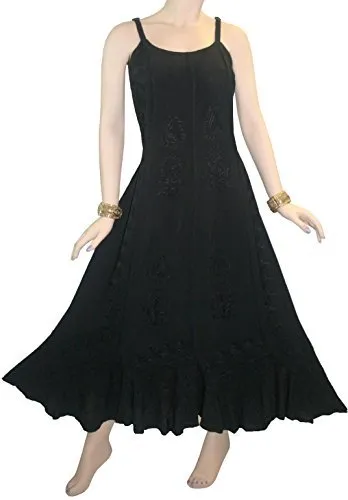 1005 DR Embroidered Scalloped Hem Gypsy Spaghetti Strap Dress