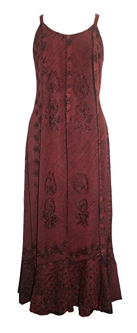 1005 DR Embroidered Scalloped Hem Gypsy Spaghetti Strap Dress