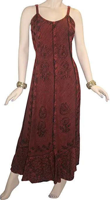 1005 DR Embroidered Scalloped Hem Gypsy Spaghetti Strap Dress