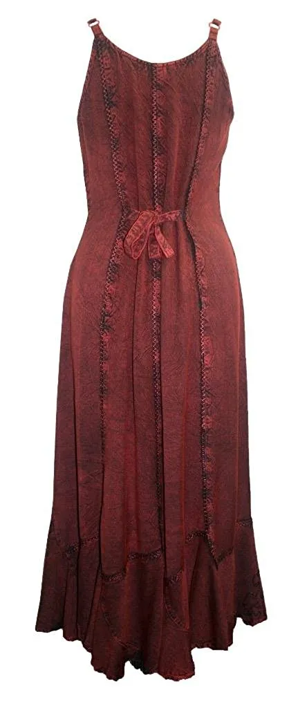 1005 DR Embroidered Scalloped Hem Gypsy Spaghetti Strap Dress