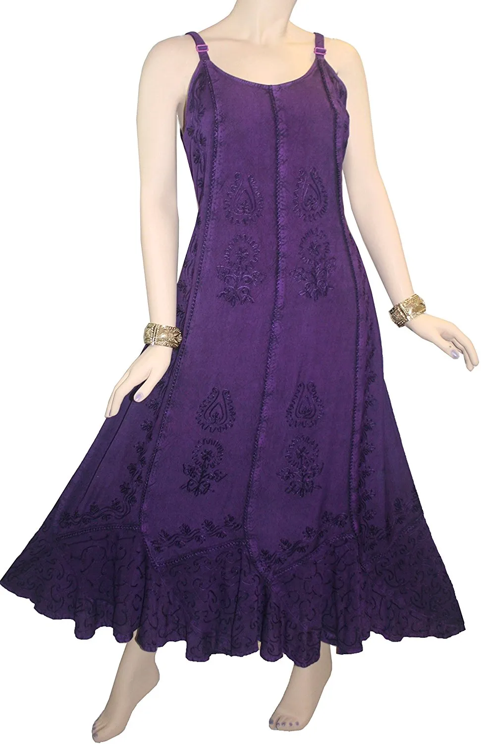 1005 DR Embroidered Scalloped Hem Gypsy Spaghetti Strap Dress
