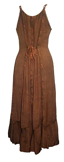 1005 DR Embroidered Scalloped Hem Gypsy Spaghetti Strap Dress
