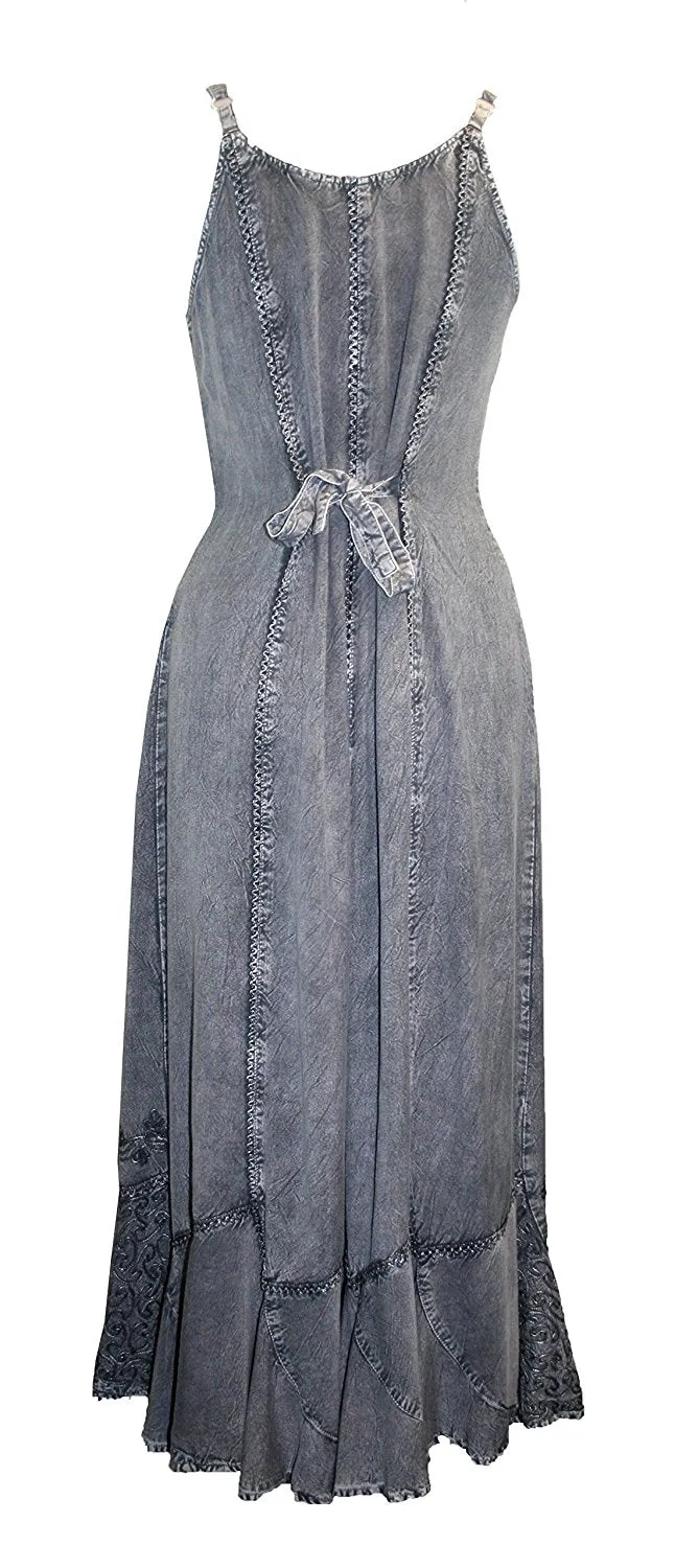 1005 DR Embroidered Scalloped Hem Gypsy Spaghetti Strap Dress