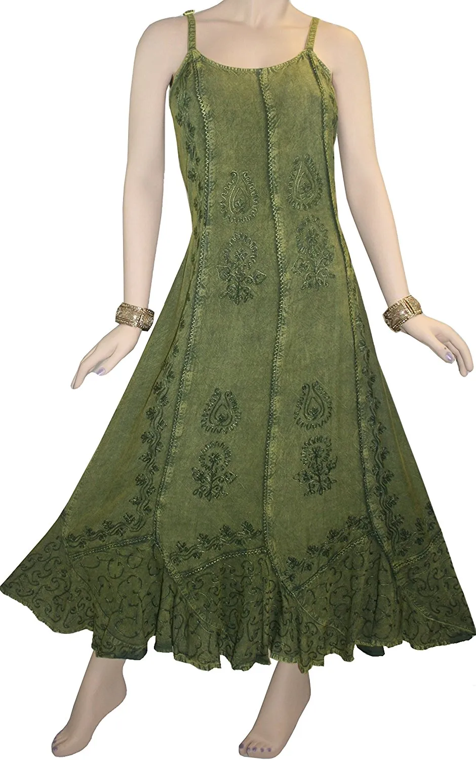 1005 DR Embroidered Scalloped Hem Gypsy Spaghetti Strap Dress