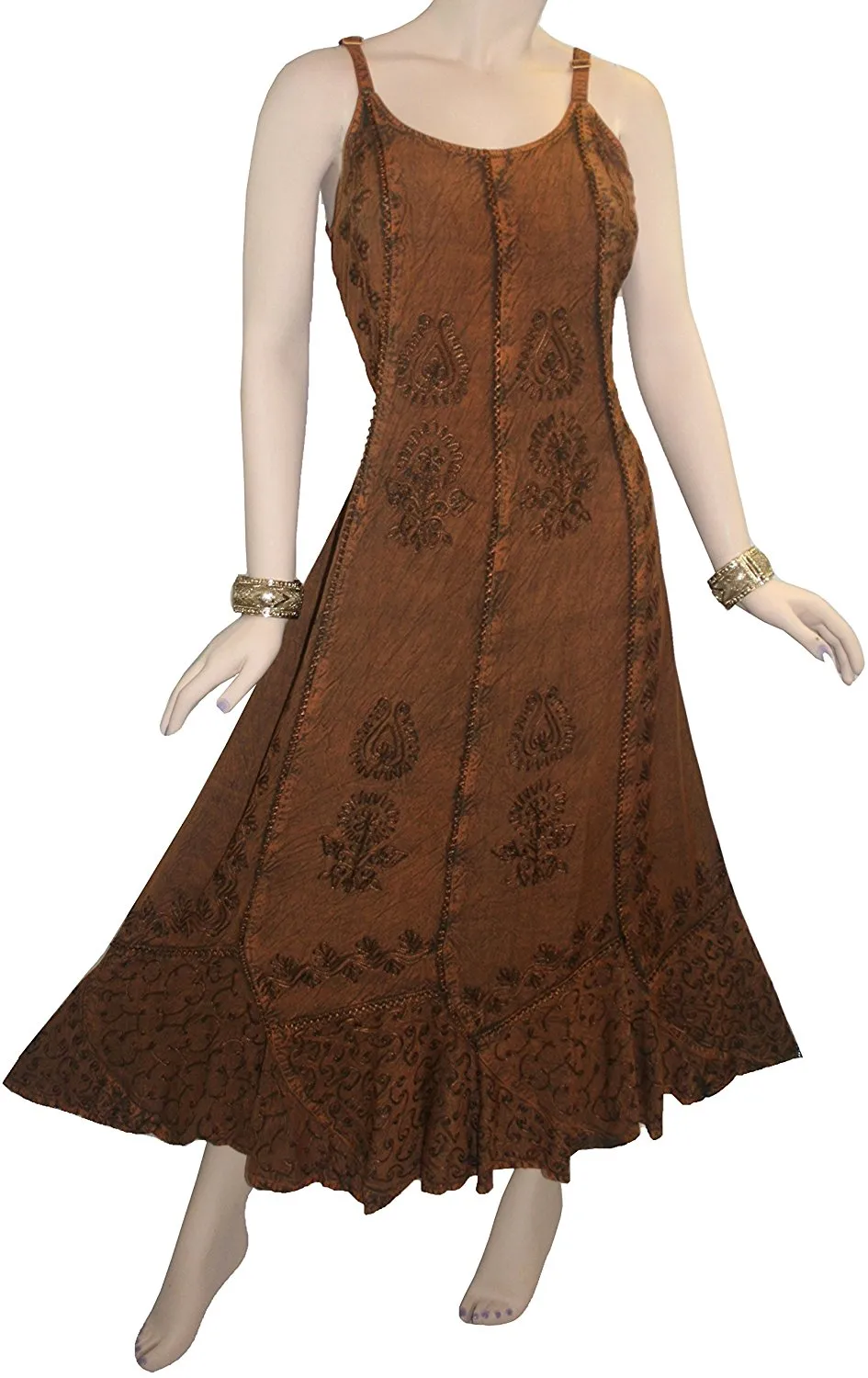 1005 DR Embroidered Scalloped Hem Gypsy Spaghetti Strap Dress