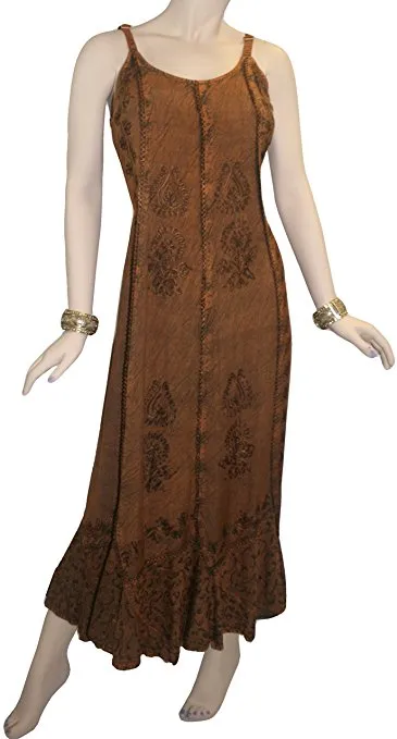 1005 DR Embroidered Scalloped Hem Gypsy Spaghetti Strap Dress