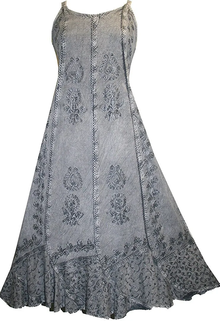 1005 DR Embroidered Scalloped Hem Gypsy Spaghetti Strap Dress