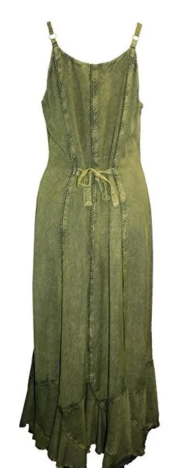 1005 DR Embroidered Scalloped Hem Gypsy Spaghetti Strap Dress