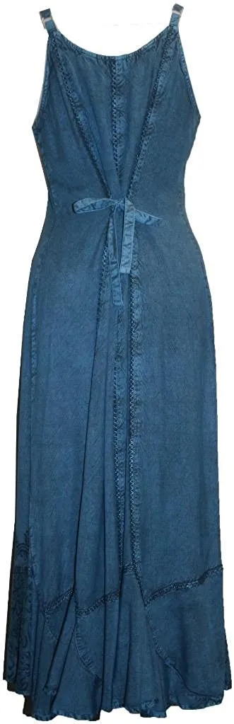 1005 DR Embroidered Scalloped Hem Gypsy Spaghetti Strap Dress