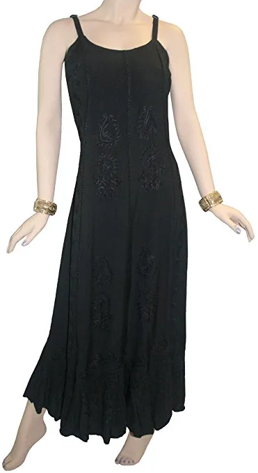 1005 DR Embroidered Scalloped Hem Gypsy Spaghetti Strap Dress