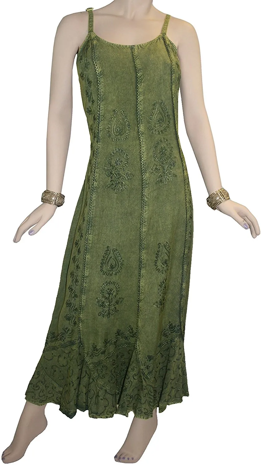 1005 DR Embroidered Scalloped Hem Gypsy Spaghetti Strap Dress