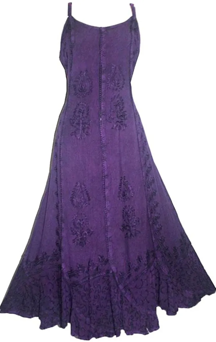 1005 DR Embroidered Scalloped Hem Gypsy Spaghetti Strap Dress