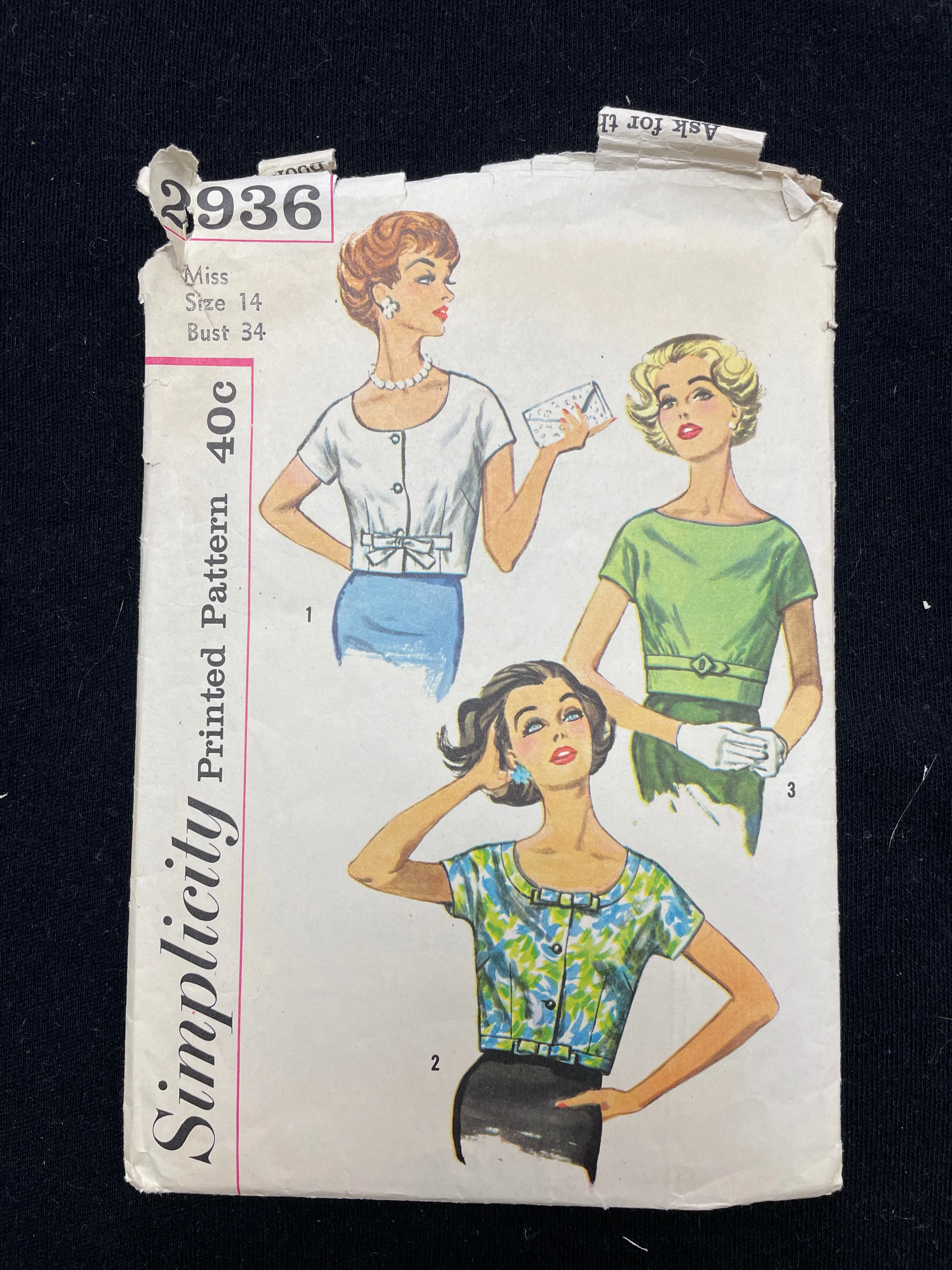 1959 Simplicity 2936 Sewing Pattern - Women's Tops