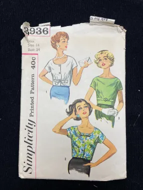 1959 Simplicity 2936 Sewing Pattern - Women's Tops