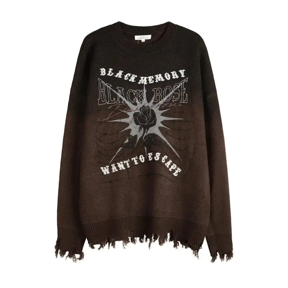 Black Rose Knitted Ripped Oversized Sweater