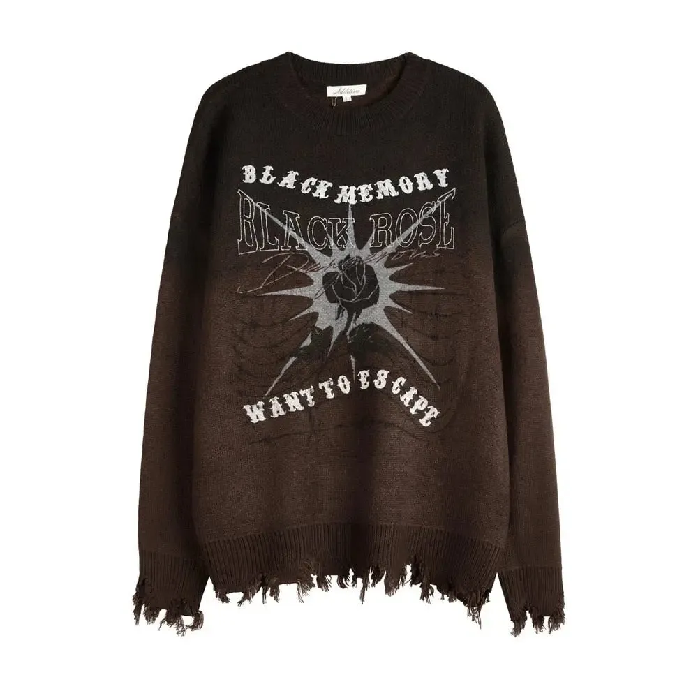 Black Rose Knitted Ripped Oversized Sweater