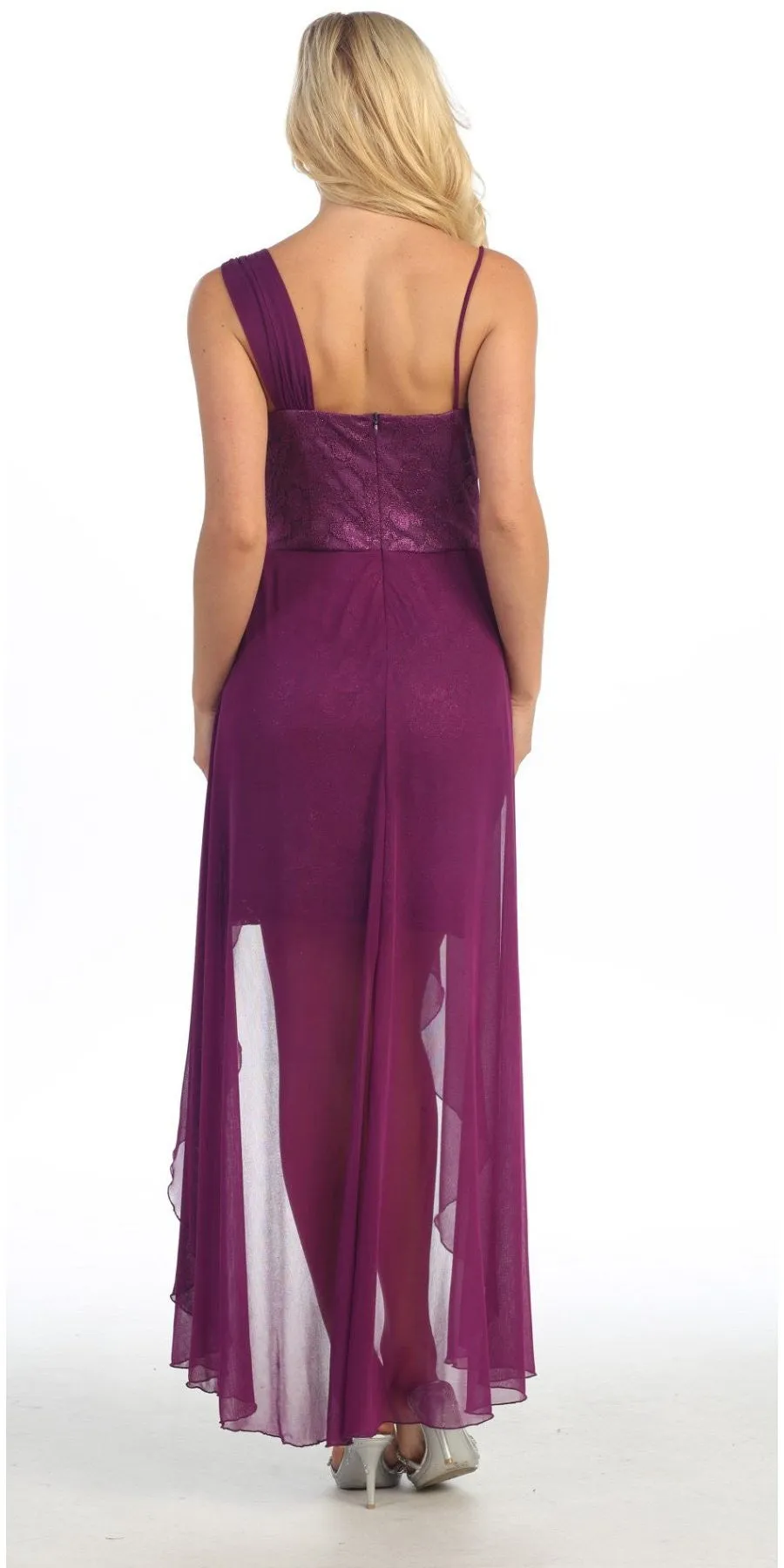 Celavie 2409 One Shoulder Spaghetti Strap High Low Dress