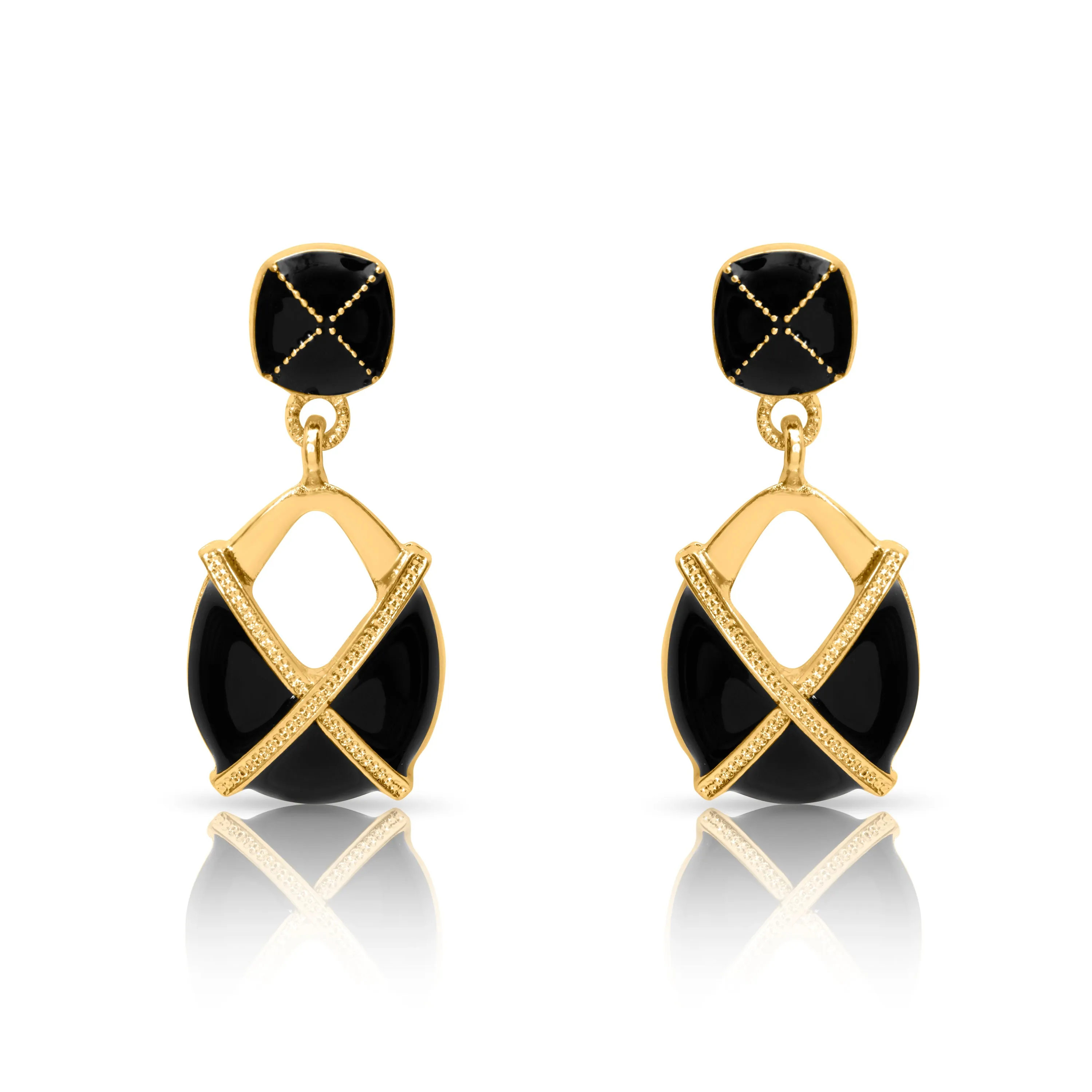 Claudia Black Enamel Gold Earrings