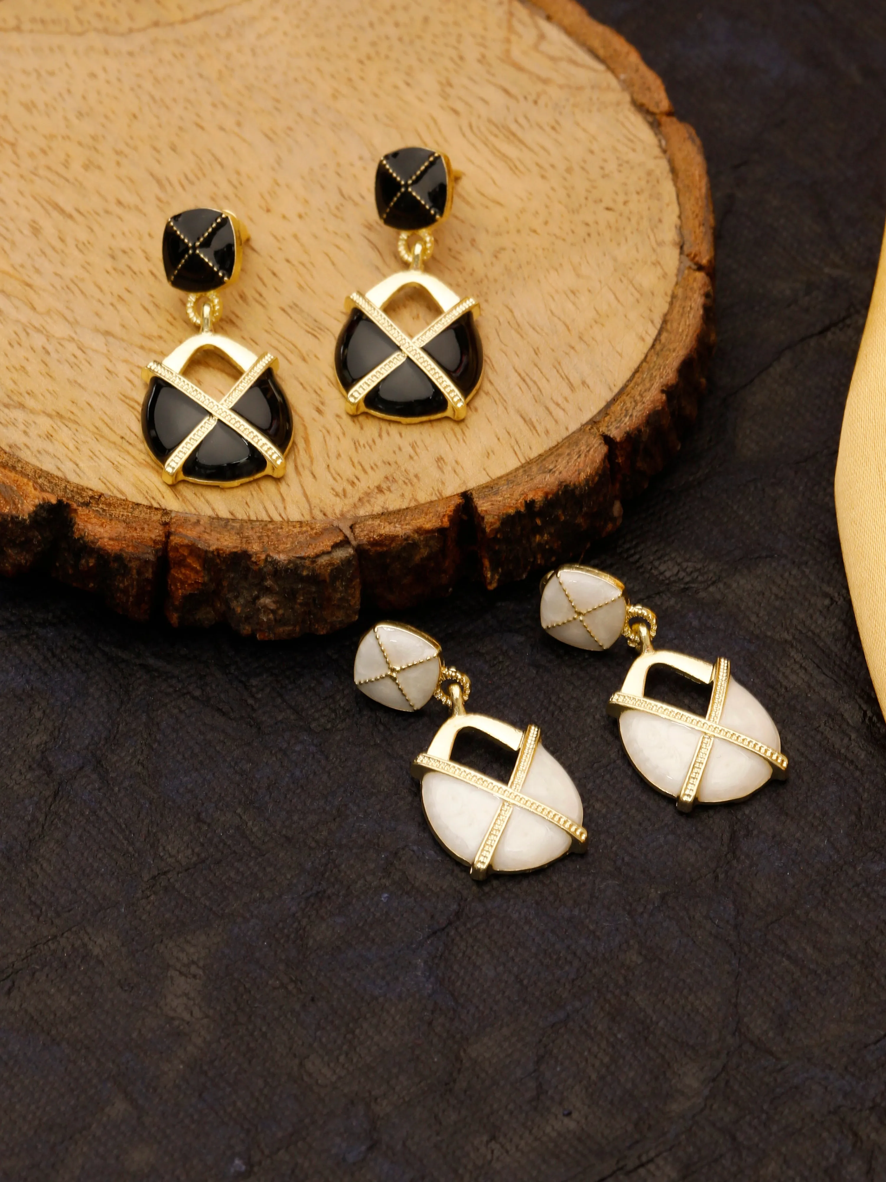 Claudia Black Enamel Gold Earrings