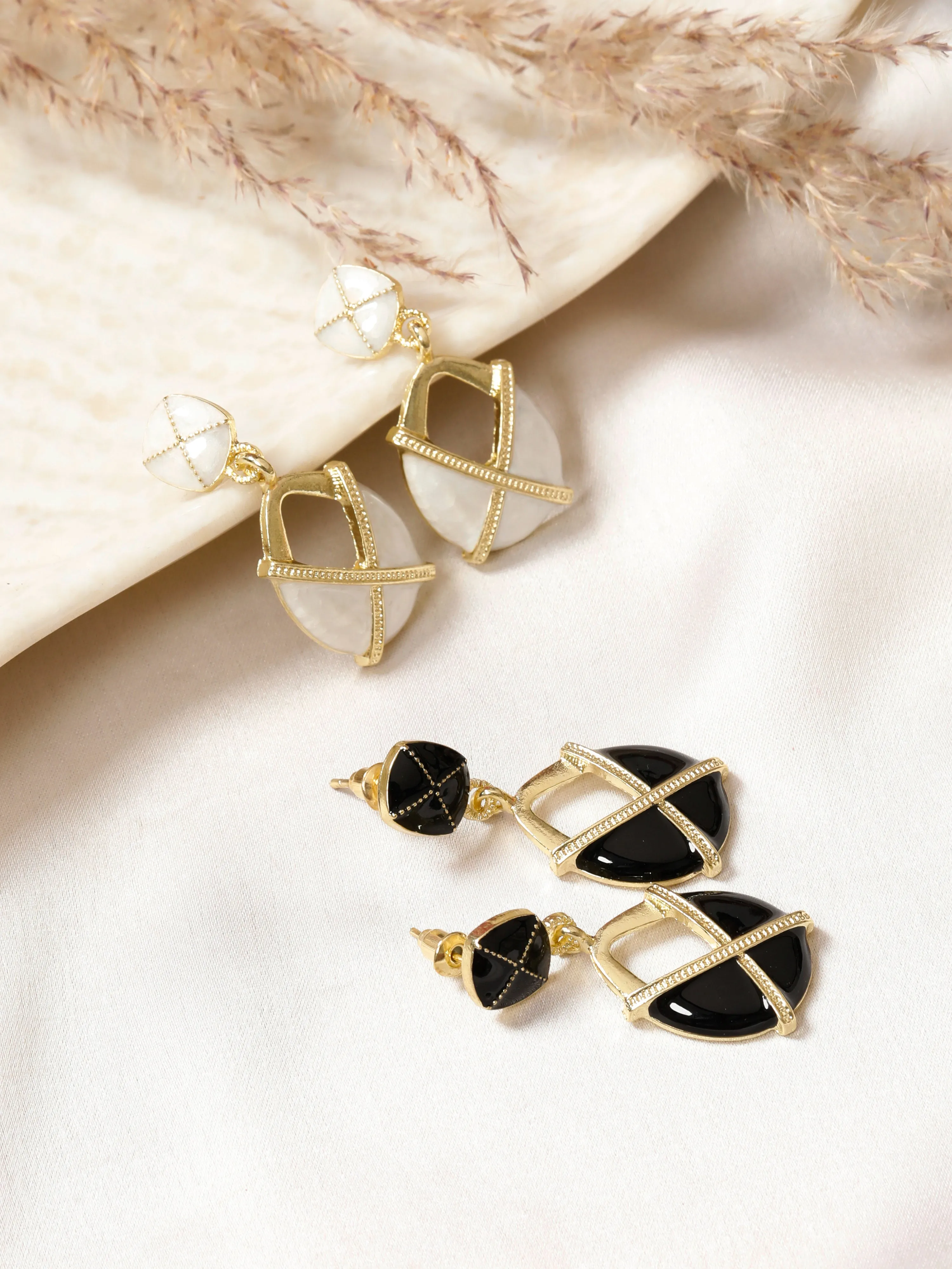 Claudia Black Enamel Gold Earrings