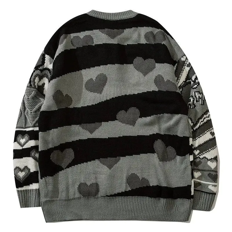 Heart Color Block Knitted Sweater