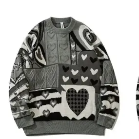 Heart Color Block Knitted Sweater