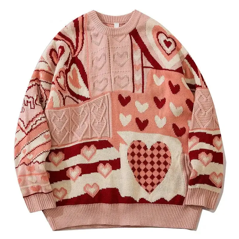 Heart Color Block Knitted Sweater