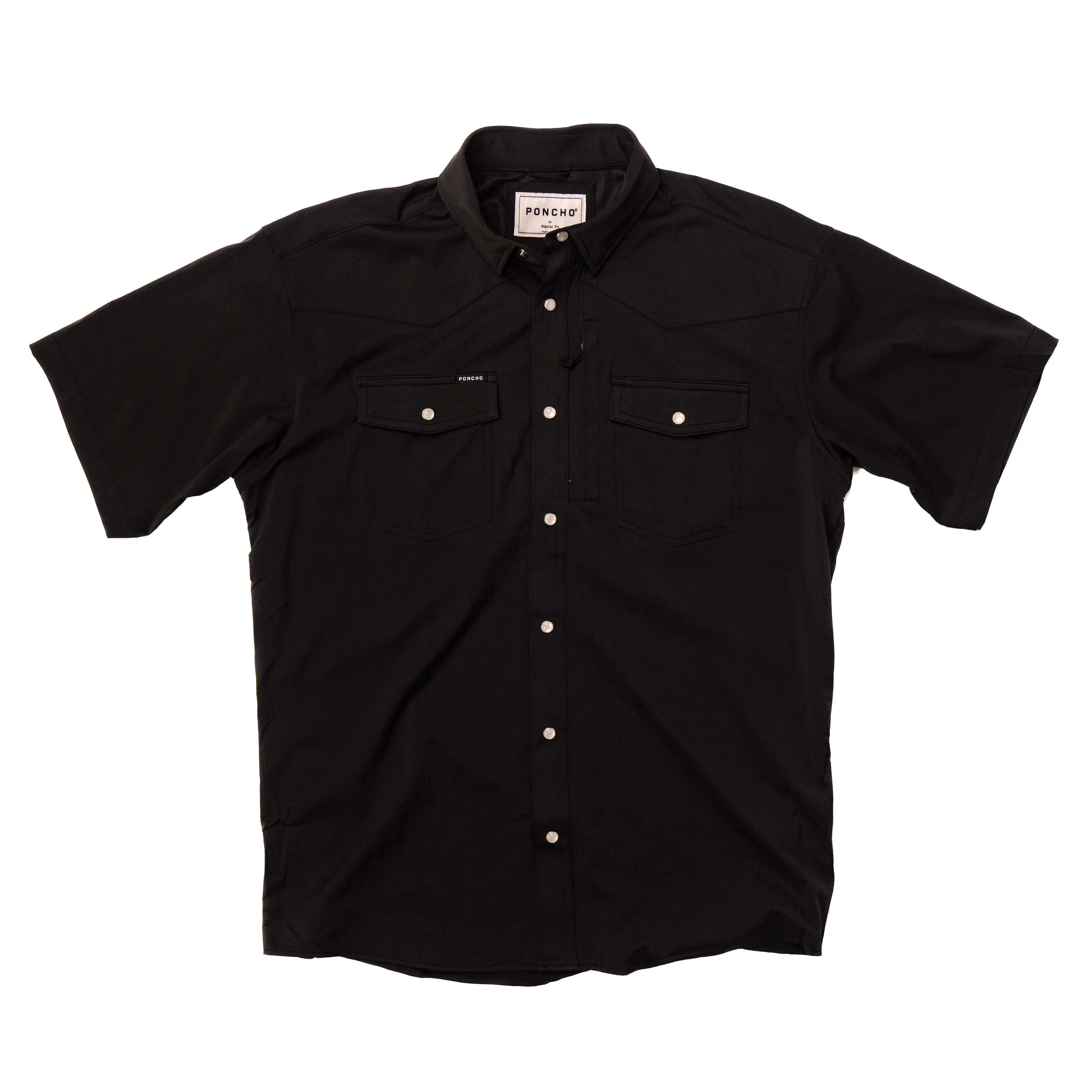 Men's Poncho Regular Fit Black Pearl Snap Shirt Bandera-Blk