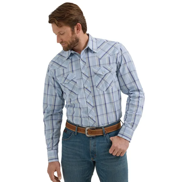 Men's Wrangler Men's 20X Competition Western Plaid Long Sleeve Snap Shirt 112356580
