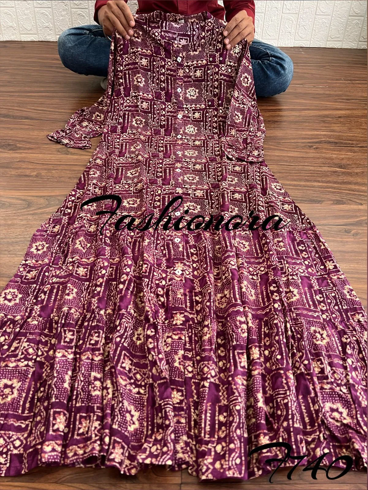 Party wear Premium Rayon Printed Dress with Hand Work Kurti