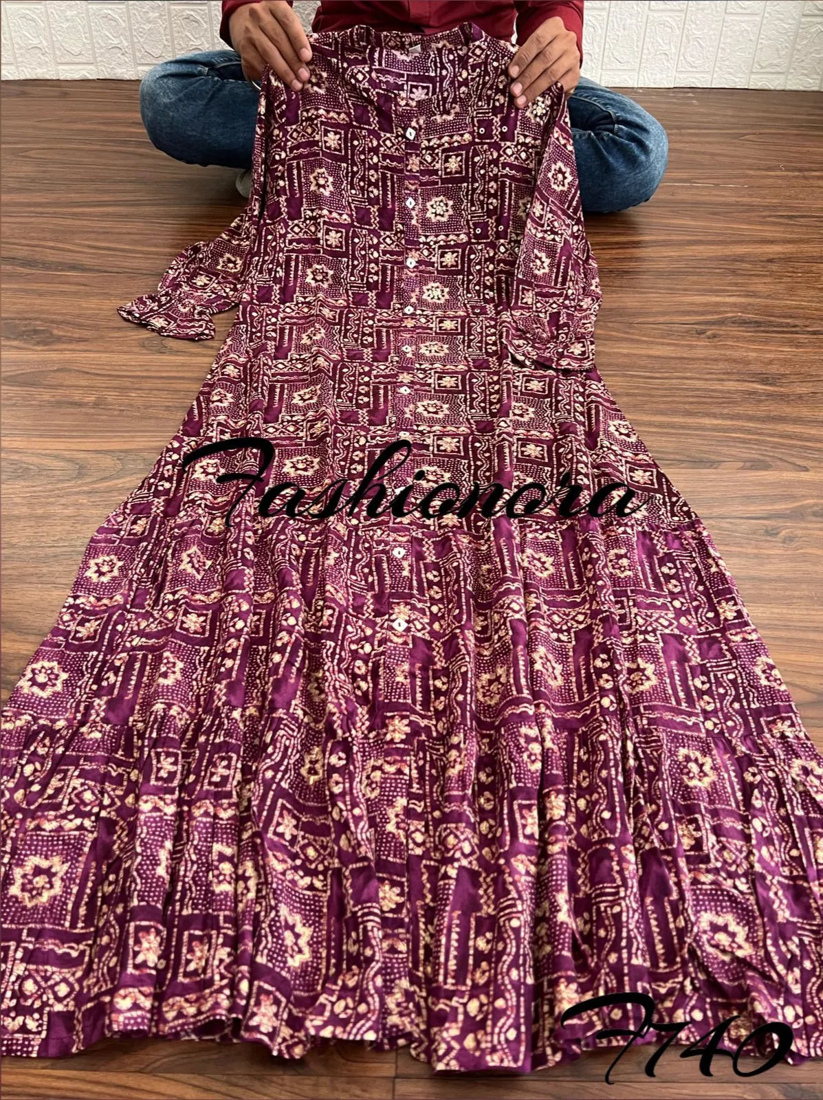 Party wear Premium Rayon Printed Dress with Hand Work Kurti