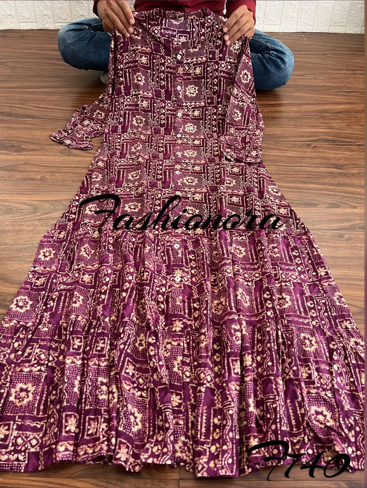 Party wear Premium Rayon Printed Dress with Hand Work Kurti