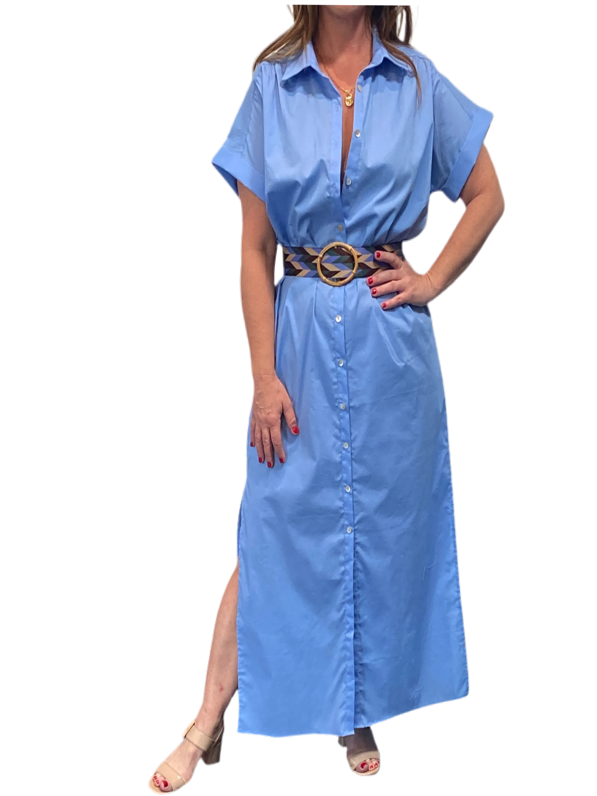 Shirt dress Maxi Cotton Dress in ocean *monogram available