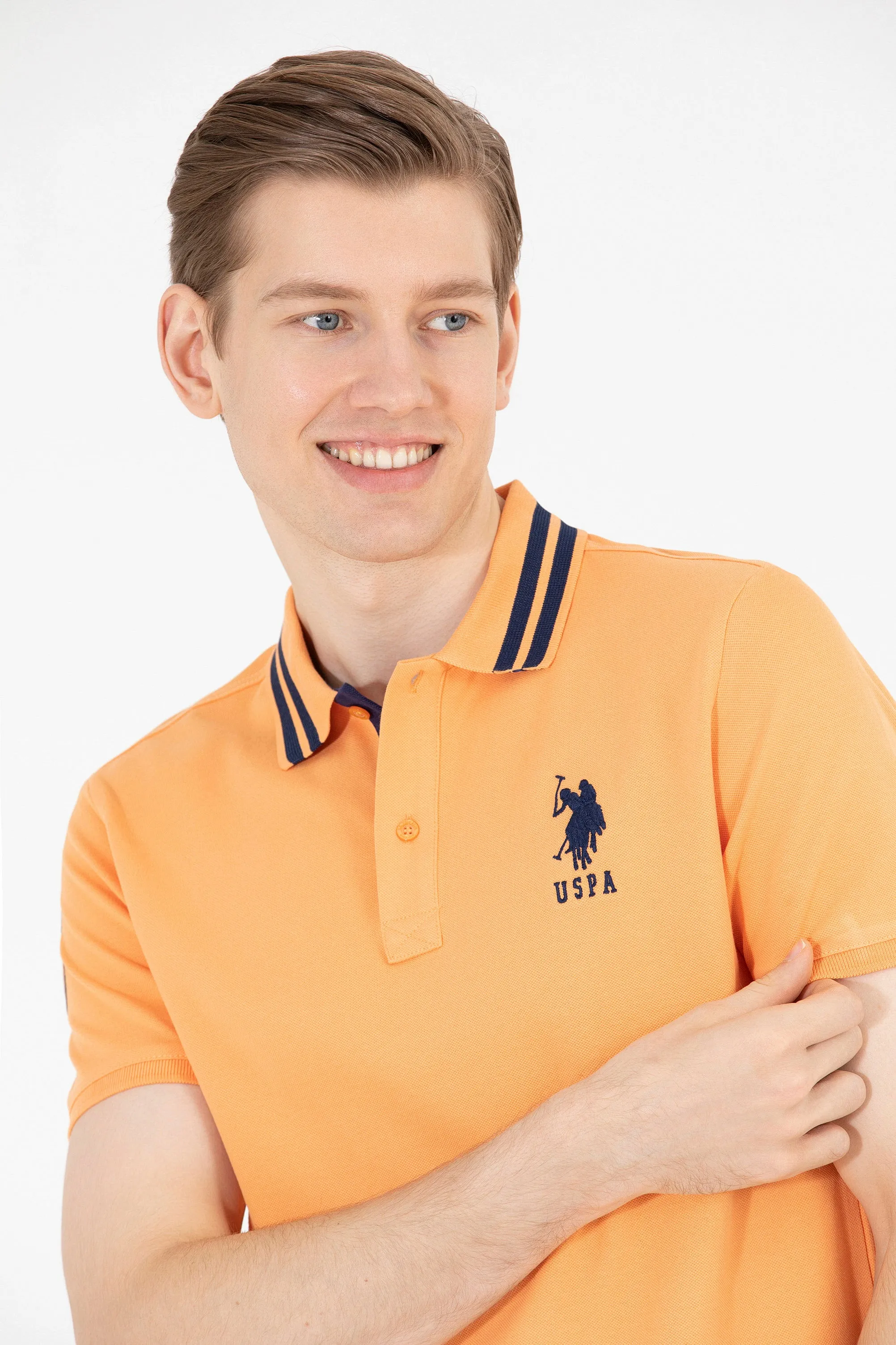 USPA Polo Shirt Men Orange VR051 USPOM163 Big Pony Logo Number 3 US Polo Assn.