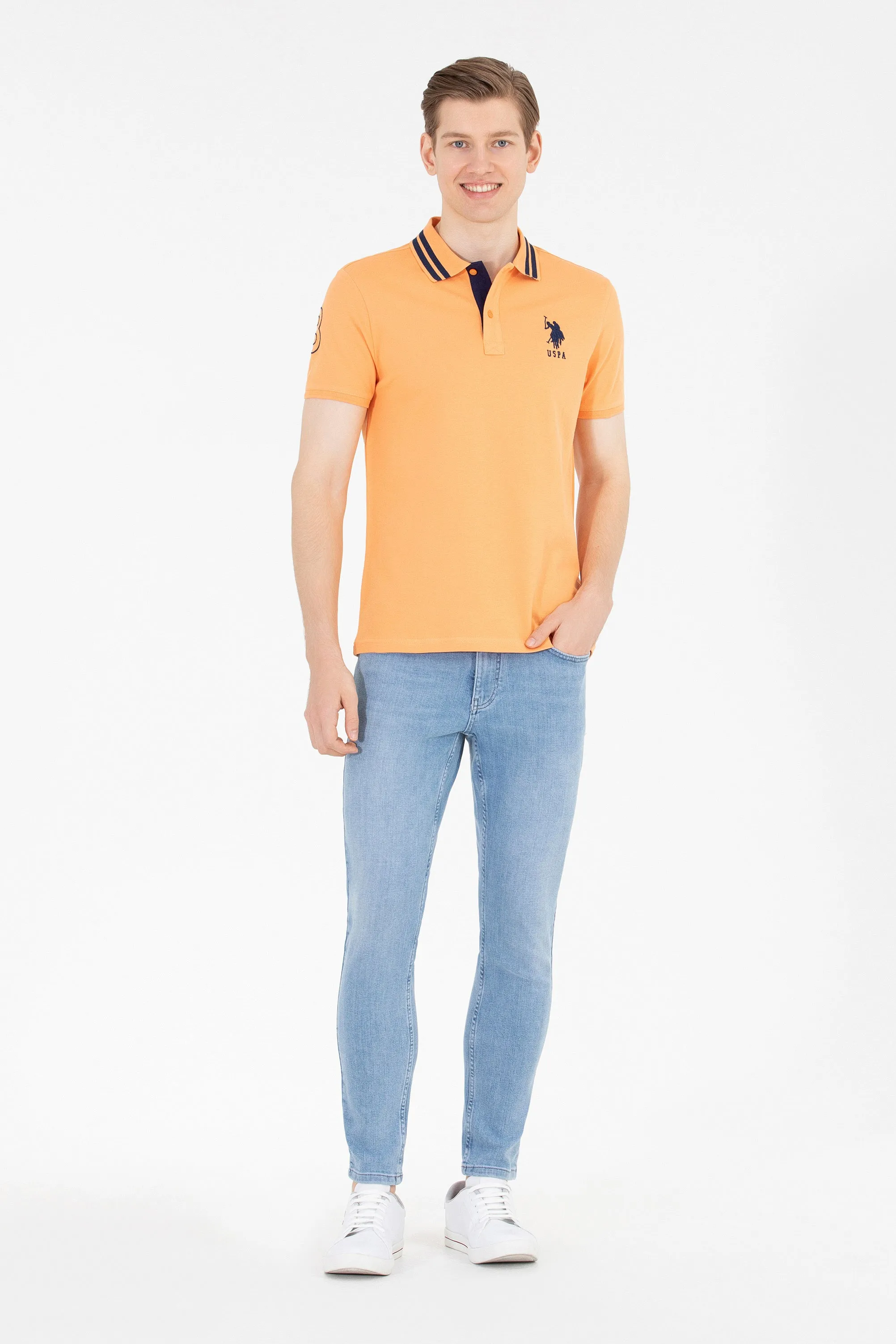 USPA Polo Shirt Men Orange VR051 USPOM163 Big Pony Logo Number 3 US Polo Assn.