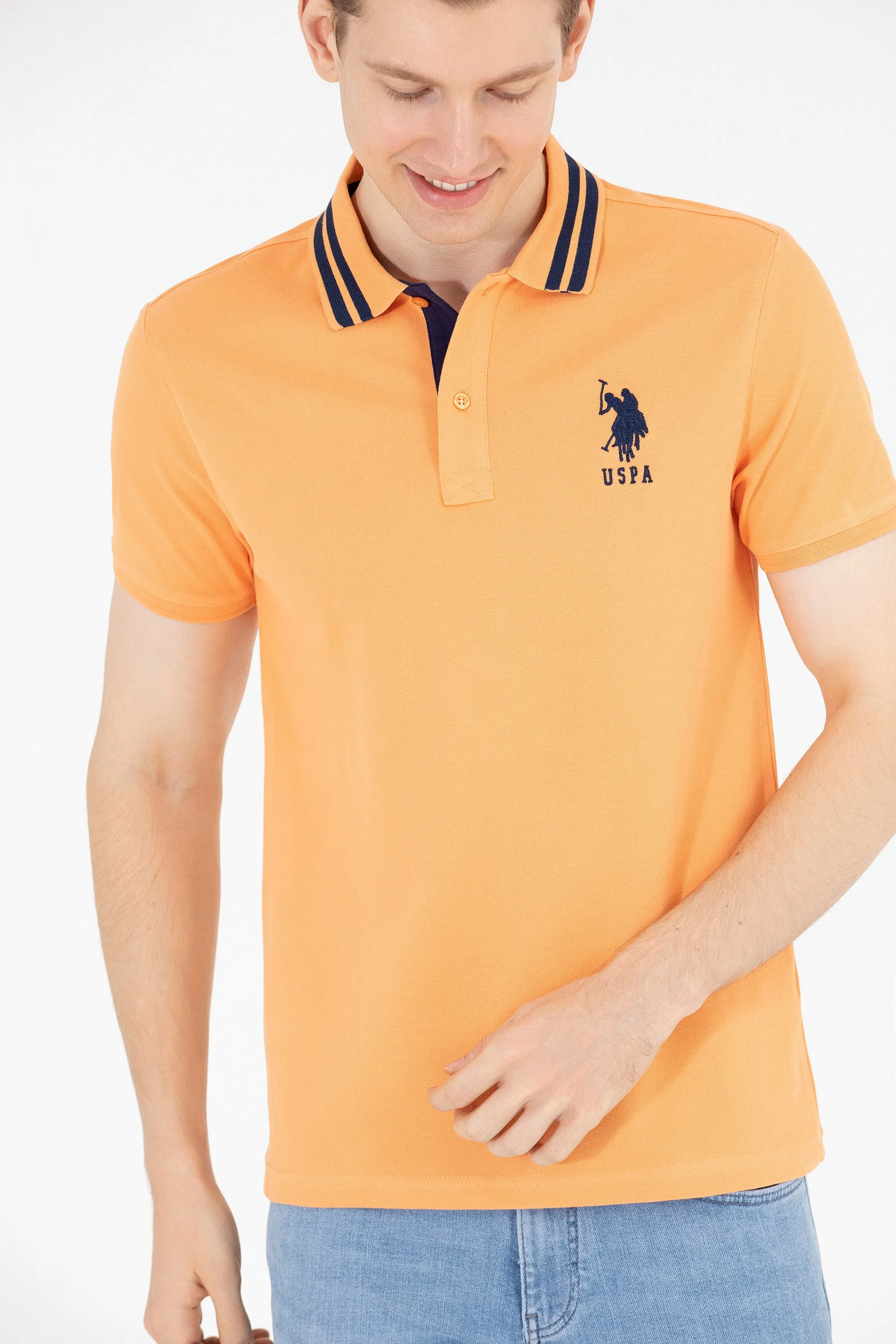 USPA Polo Shirt Men Orange VR051 USPOM163 Big Pony Logo Number 3 US Polo Assn.