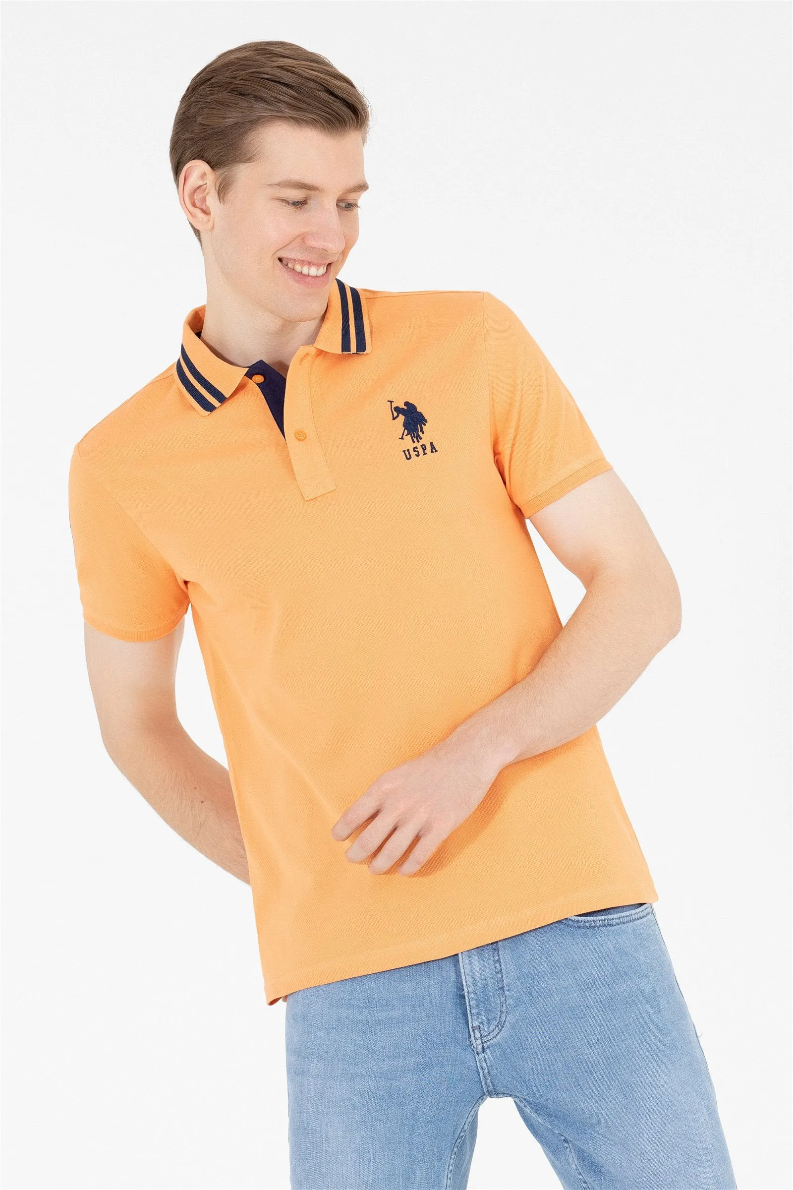 USPA Polo Shirt Men Orange VR051 USPOM163 Big Pony Logo Number 3 US Polo Assn.
