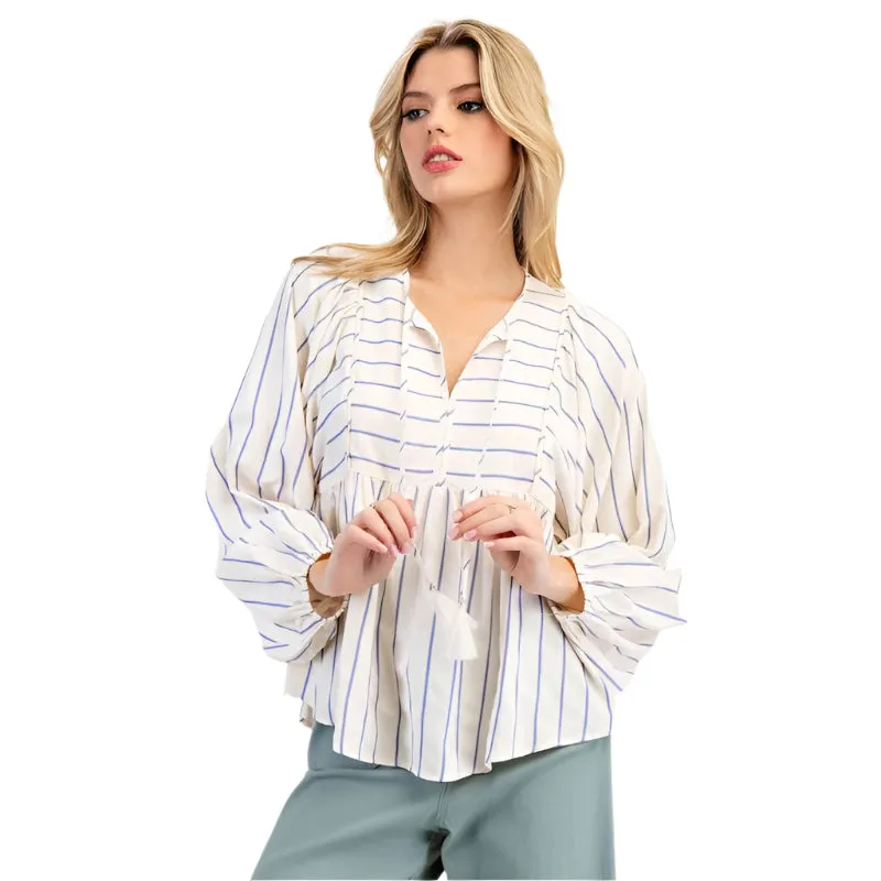Women's ee:some Tie Front Striped Long Sleeve Blouse TK11161