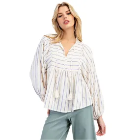 Women's ee:some Tie Front Striped Long Sleeve Blouse TK11161