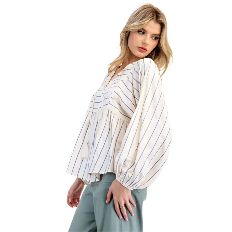 Women's ee:some Tie Front Striped Long Sleeve Blouse TK11161