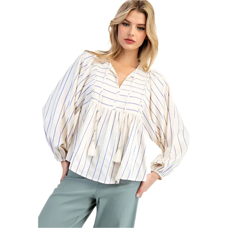 Women's ee:some Tie Front Striped Long Sleeve Blouse TK11161