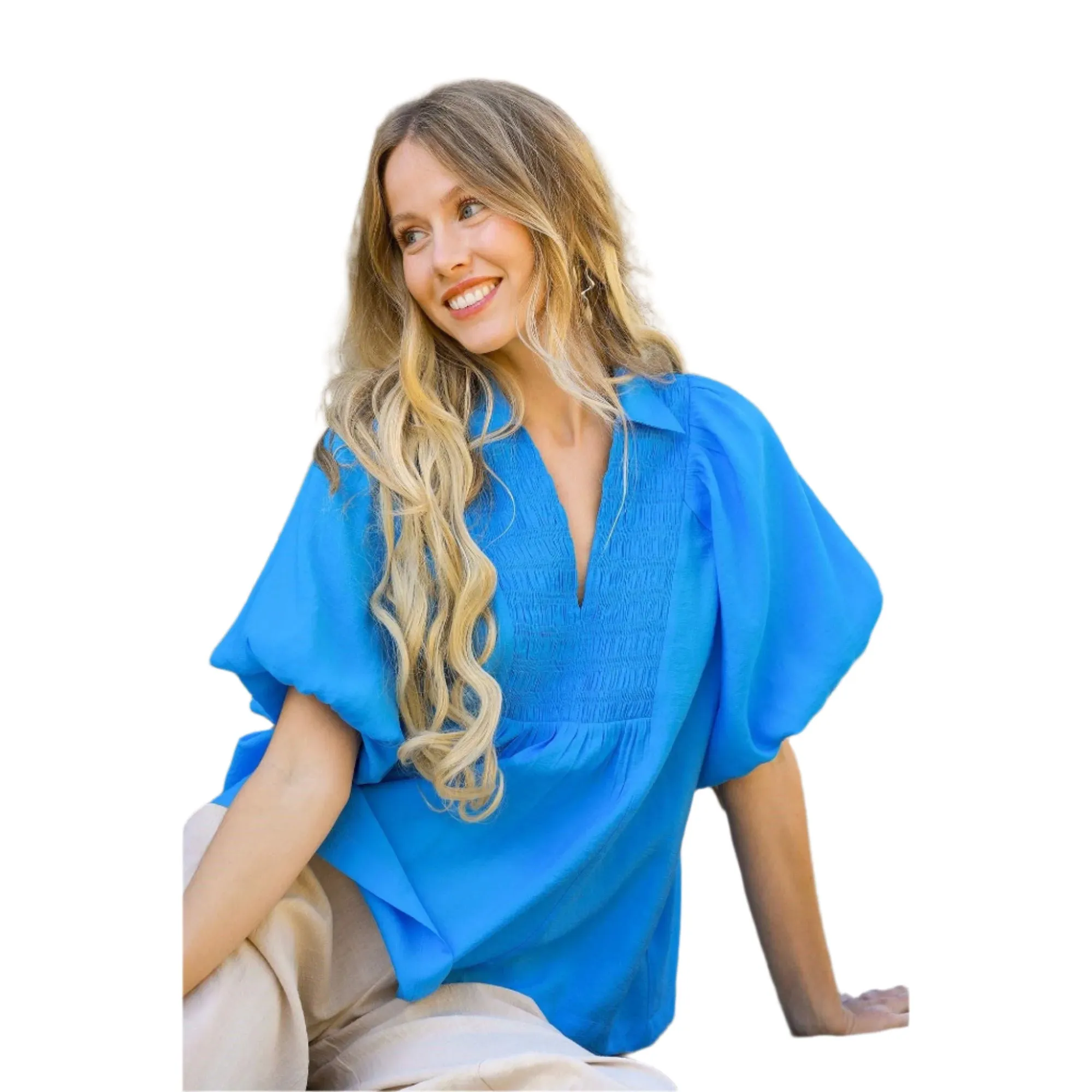 Women's Umgee Exaggerated Bubble Sleeve Top K9499